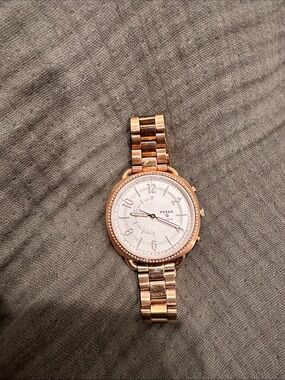 Fossil Rose Gold Tone Bracelet Watch with White Dial
